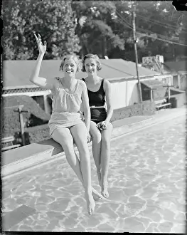 Warm Springs Prints: Mrs. James Roosevelt and Mrs. Curtis Dall Waving from Springboard
