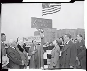 Joseph V Prints: Mrs Lou Gehrig Unveiling Plaque for Gehrig Plaza