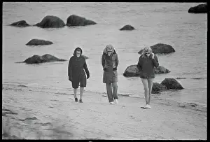 Mrs. Rose Kennedy Walking on the Beach With Her Daughters