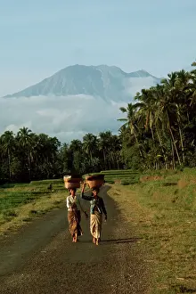 Bali Prints: Mt. Agung Towering Over Roadside