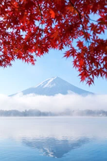 Images Dated 13th November 2017: Mt Fuji in Iconic autumn view at morning from Lake Kawaguchiko, Fujikawaguchiko, Yamanashi, Japan