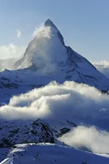 Images Dated 30th January 2010: Mt. Matterhorn, shrouded in clouds, Zermatt, Valais, Switzerland, Europe