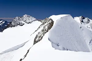 High Mountain Range Prints: Mt Piz Palue, summit ridge, summit of Mt Piz Bernina with Biancograt ridge at back