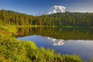 Images Dated 4th August 2017: Mt. Rainier and Reflection Lake, Mount Rainier National Park, Washington State, USA