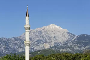 Images Dated 24th April 2013: Mt. Tahtali Dagi and minaret, Olimpos Beydaglari National Park, Tekirova, Lycia