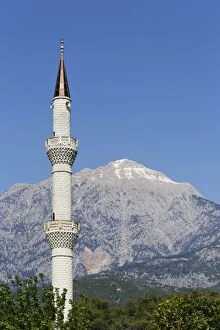 Images Dated 24th April 2013: Mt. Tahtali Dagi and minaret, Olimpos Beydaglari National Park, Tekirova, Lycia
