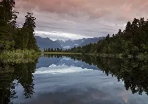 Morning Sky Gallery: Mt. Tasman and Mt. Cook, Aoraki, reflection in Lake Matheson, Mt