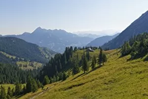 Mt Taubensteinhaus, Mt Wendelstein on the left at the back, Spitzingsee lake area, Mangfall mountains, Upper Bavaria
