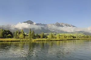 Mt Zahmer Kaiser and Walchsee Lake seen from Camping Seespitz, Tyrol, Austria, Europe