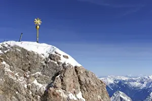 Mt. Zugspitze, 2962m, with the summit cross restored in 2009, Wettersteingebirge mountains, Werdenfels, Upper Bavaria, Bavaria, Germany, Europe