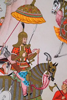 Mughal Indian warrior riding armoured horse armed with spear