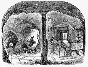 Tunnel Prints: Mule Pulls Cart Thru Ca Gold Mine: Illus