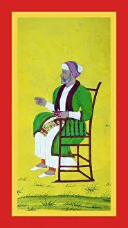 Persian Prints: Mullá Ruhasits in wooden chair