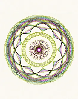 1940 1980 Retro Styled Image Prints: Multicolor Circular Line Drawing