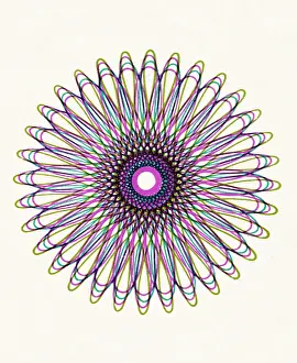 1940 1980 Retro Styled Image Prints: Multicolor Flower Shape Line Drawing