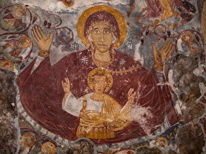 Mural of Mother of God and baby Jesus in Sumela Monastery near Trabzon, Turkey