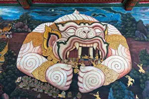 Mural scene of the Ramayana surrounding on the wall in Wat Phra Kaew, Bangkok, Thailand