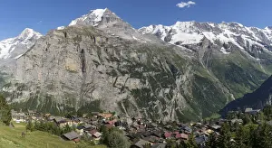 Place Of Interest Prints: Murren village above Lauterbrunnen Valley with Monch mountain in background
