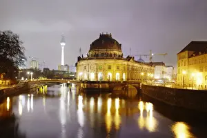Communications Tower Prints: Museum island in Berlin at night with Radio tower