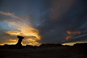 Rock Face Gallery: Mushroom rock El Hongo at sundown, National Park Parque Provincial Ischigualasto, Central Andes