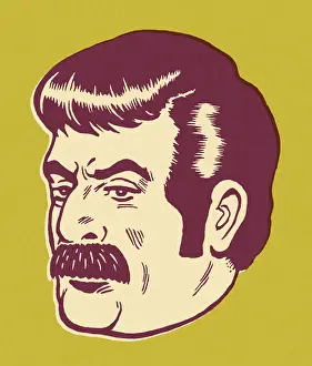 Male Beauty Prints: Mustache Man on Green Background