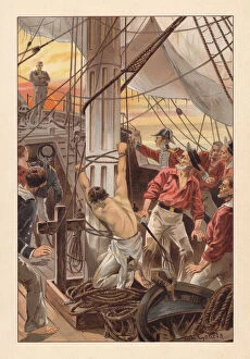 Images Dated 14th July 2018: Mutiny on a British ship, c. 1830, lithograph, published c.1895