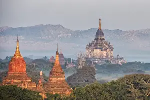 Myamar Landscape view of ancient pagoda field at bagan famouse place in Mandalay region, Myanmar