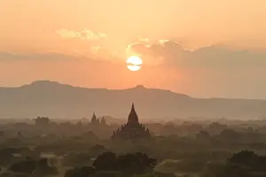 Myamar Landscape view of ancient pagoda field at bagan famouse place in Mandalay region, Myanmar