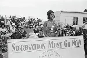 Myrlie Evers Speaking at Microphone