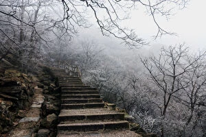 Mysterious steps in frosty mountains, China