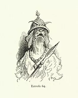 Images Dated 30th August 2019: Mythical dog soldier warrior armed with a spear