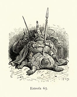 Images Dated 30th August 2019: Mythical toad goblin warrior monster riding tortoise