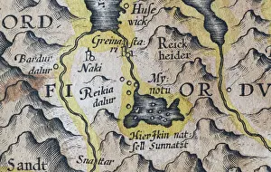 Myvatn or Myvatn, Iceland, hand-coloured Iceland copperplate engraving by Gerhard Mercator, 1595