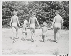 Naked Children Walking Hand in Hand