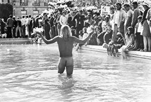 Fountain Prints: Naked Man with Flowers in Fountain