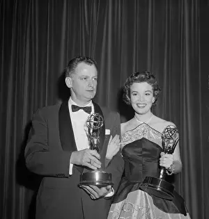 Nanette Fabray and Art Carney Holding Their Emmys