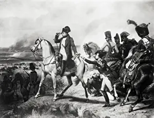 Battlefield Prints: Napoleon with Soldiers on Battlefield