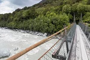 Images Dated 17th January 2013: Narrow suspension bridge over the Fox River, Fox River, West Coast Region, New Zealand