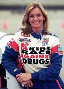Prints of NASCAR Race Car Driver Shawna Robinson during break while test driving car at Ontario Motor Speedway, April 3, 2001 in Ontario, California. (Photo by Bob Riha, Jr./Getty Images) Chasing Speed: Motorsport in Motion: NASCAR Race Car Driver Shawna Robinson