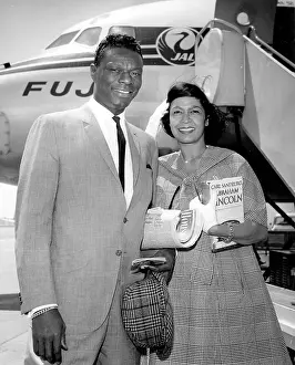 Nat King Cole & Wife By A Japan Air Lines Jet