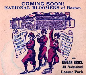 Prints of Lithographic trade card for the female baseball barnstorming club, the National Bloomer Girls of Boston, c.1890. (Photo by Transcendental Graphics/Getty Images) Transcendental Graphics Prints: National Bloomer Girls Trade Card