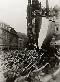 National Socialism, Crowd at a National Socialist Rally in Dresden c. 1933, Saxony, Germany, Historical, digitally restored reproduction from an 18th or 19th century original