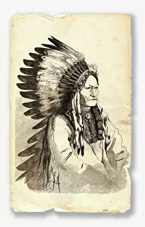 Feathers Collection: Native American Chief Sitting Bull engraving 1882