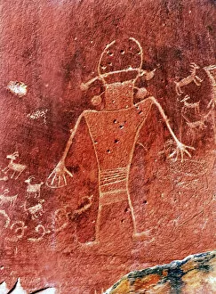 Images Dated 2nd July 2013: Native American Indian Fremont Petroglyph in Sandstone, Capitol Reef National Park, Torrey, Utah