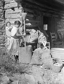 Grinding Prints: Native American Woman Using Grinder