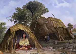 Native American Women Inside and at Hut of Menstrual Lodge