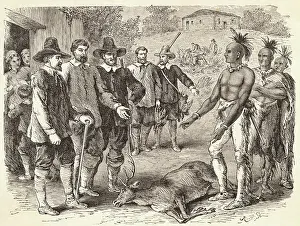 Colonist Prints: Native Americans Offering Stag to Colonists