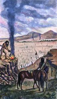 Native Am Prints: Native Americans Signaling A War Party