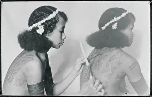 Artisanship Prints: Native Girl Tattooing Another's Back