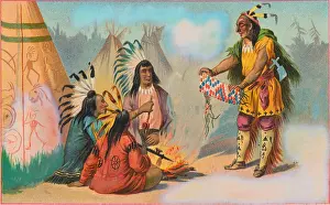 Campfire Prints: Native Indians Sitting Around Campfire